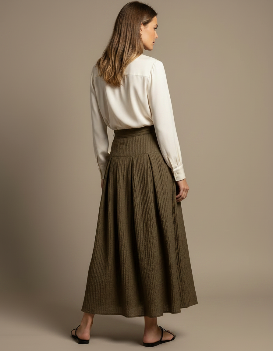 Pantalon Jupe Kaki Plissé Asymétrique Fluide Élégant - Lin - vue 2
