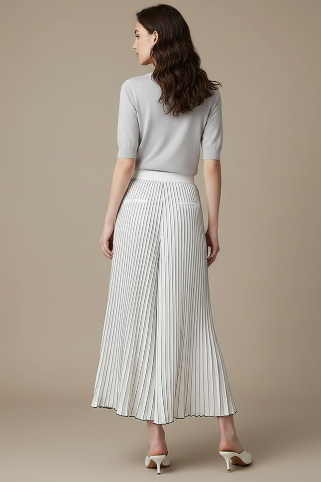 Pantalon Jupe Blanc Plissé Fluide Élégant - Polyester - vue 2