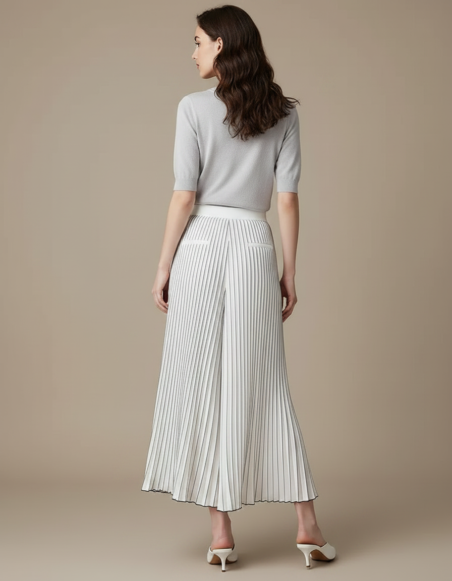 Pantalon Jupe Blanc Plissé Fluide Élégant - Polyester - vue 2