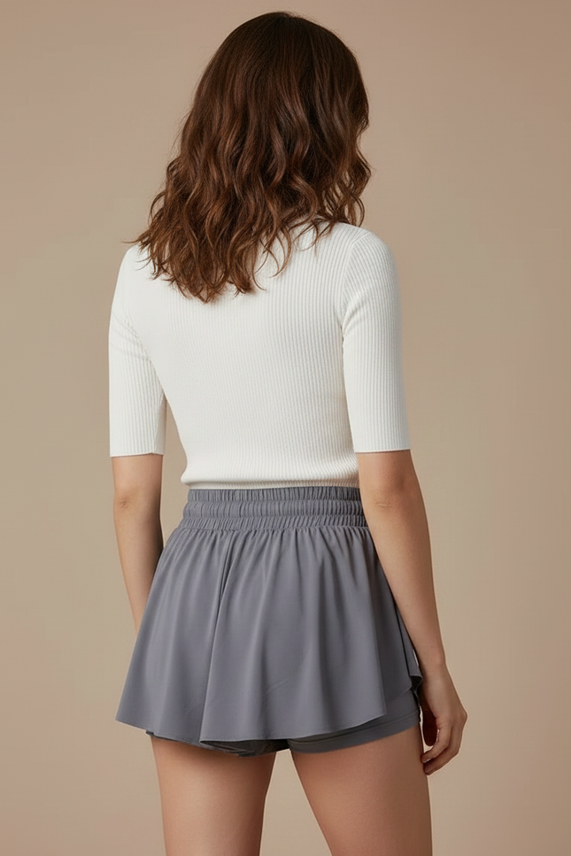 Pantalon Jupe Gris Fluide Ample Sportif Intégré - Polyester - vue 2