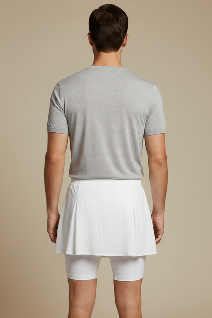 Pantalon Jupe Blanc Plissé Sportif Court Confortable - Polyester - vue 2