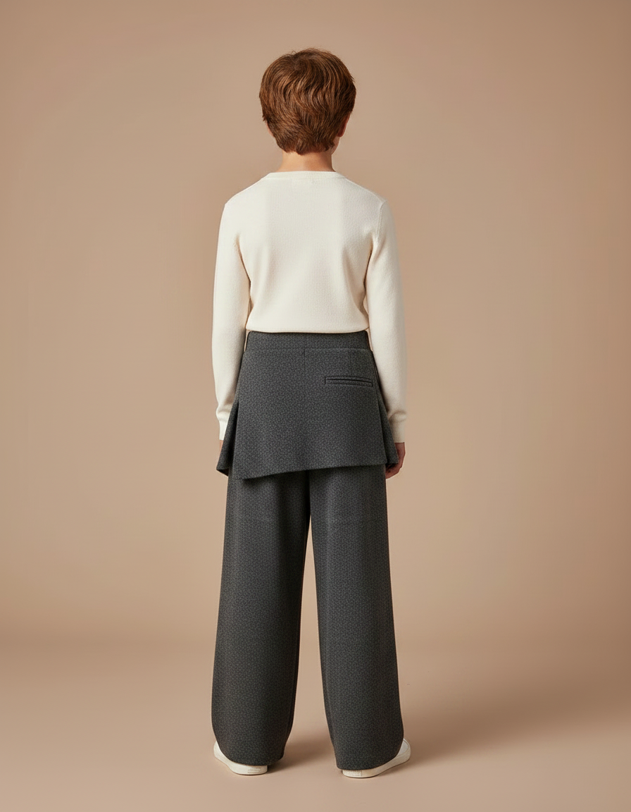 Pantalon Jupe Gris Ample Laine Superposé Confortable - Maille - vue 2