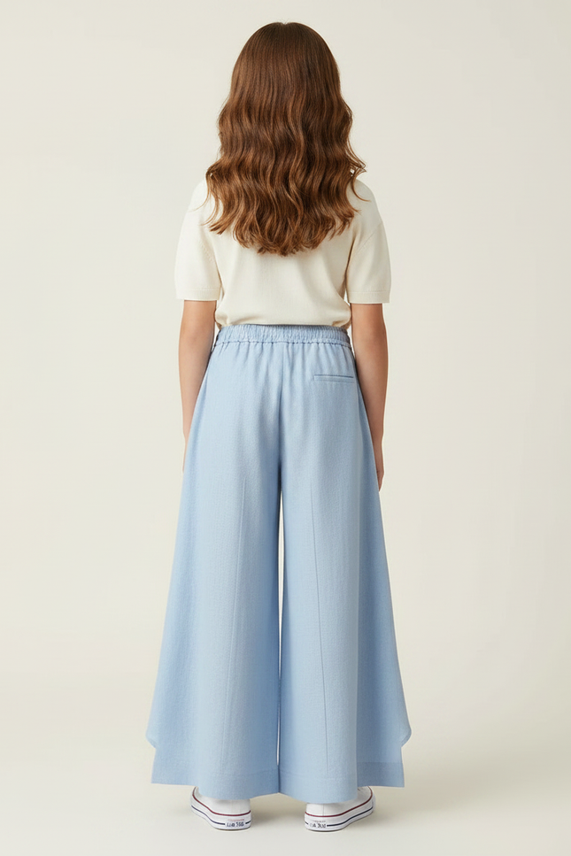 Pantalon Jupe Bleu Ciel Fluide Ample Superposé Fille - Lin - vue 2
