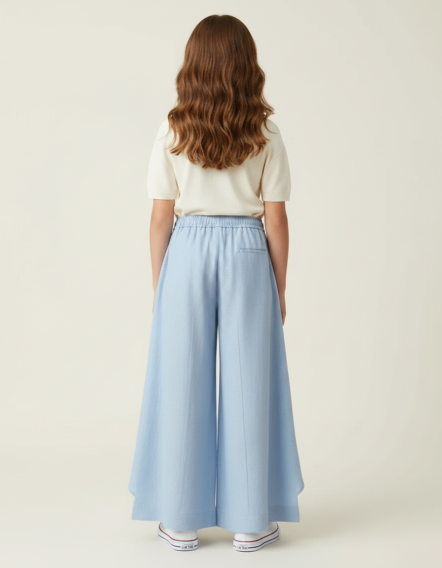 Pantalon Jupe Bleu Ciel Fluide Ample Superposé Fille - Lin - vue 2