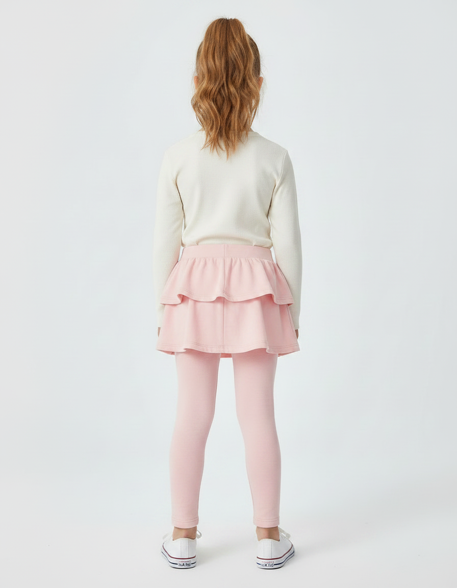 Pantalon Jupe Rose Volants Intégrés Coton Confortable - vue 2