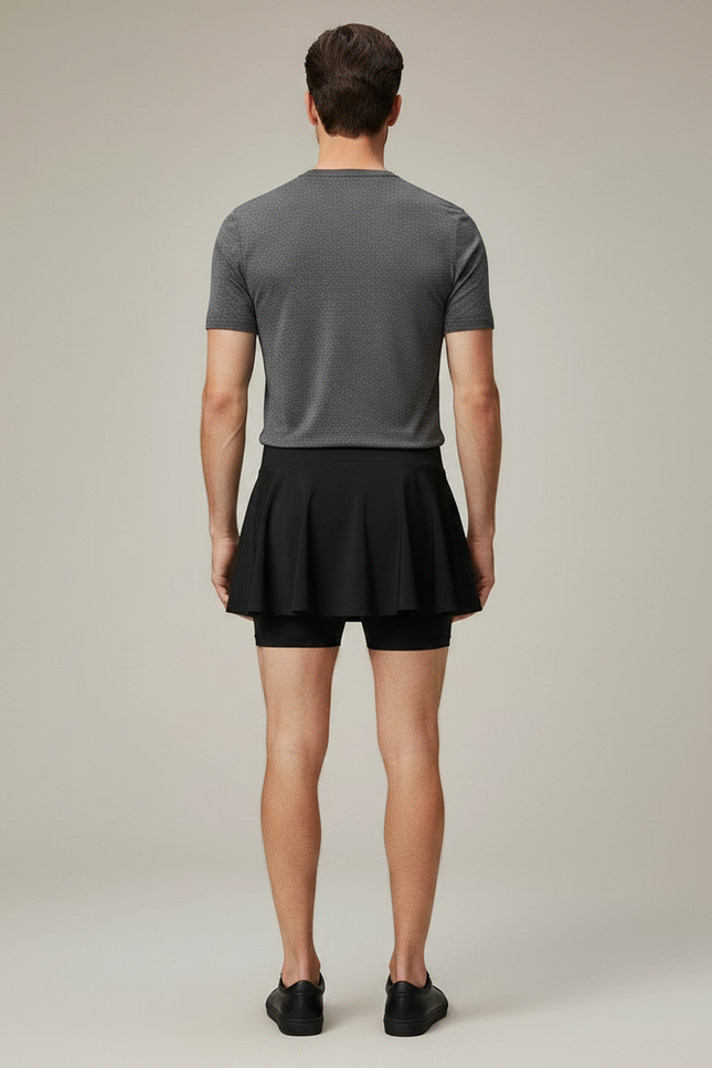 Pantalon Jupe Noir Plissé Fluide Sport Homme - Polyester - vue 2