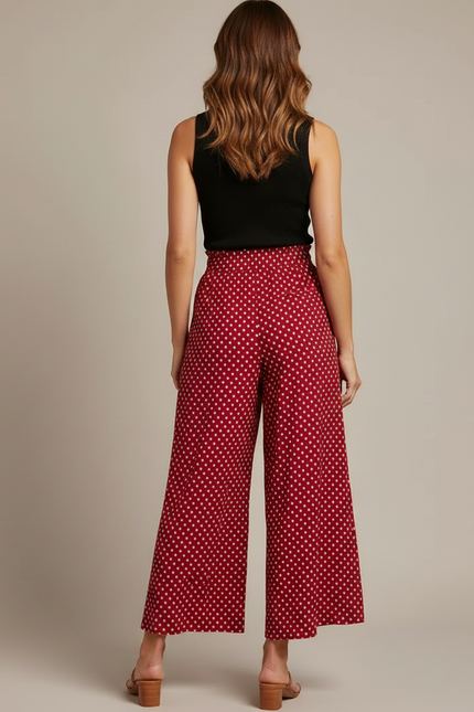 Pantalon Jupe Rouge Polka Dot Fluide Bohème Ample - Viscose - vue 2