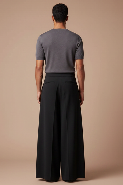 Pantalon Jupe Noir Plissé Ample Élégant - Polyester - vue 2