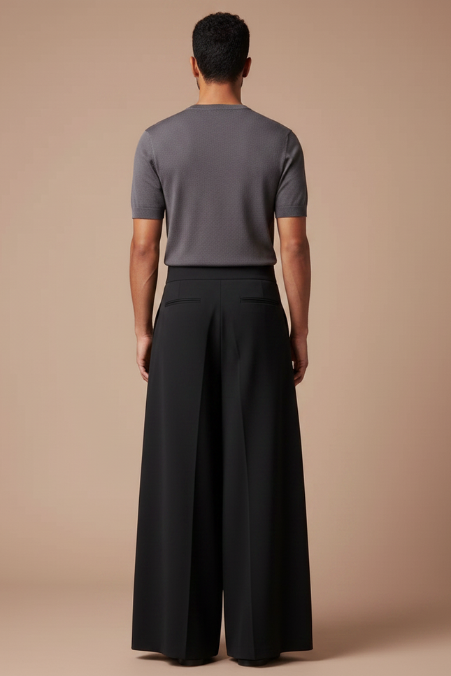 Pantalon Jupe Noir Plissé Ample Élégant - Polyester - vue 2