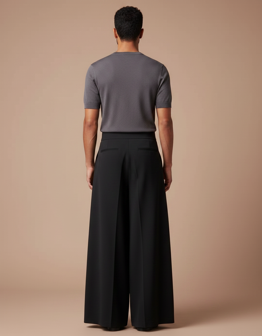 Pantalon Jupe Noir Plissé Ample Élégant - Polyester - vue 2