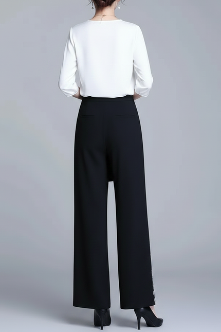 Pantalon Jupe Noir Brodé Ample Élégant - Polyester - vue 2