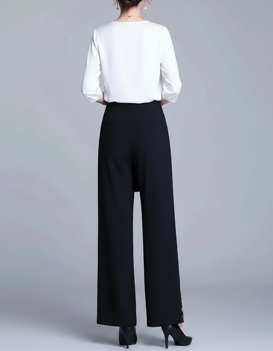 Pantalon Jupe Noir Brodé Ample Élégant - Polyester - vue 2