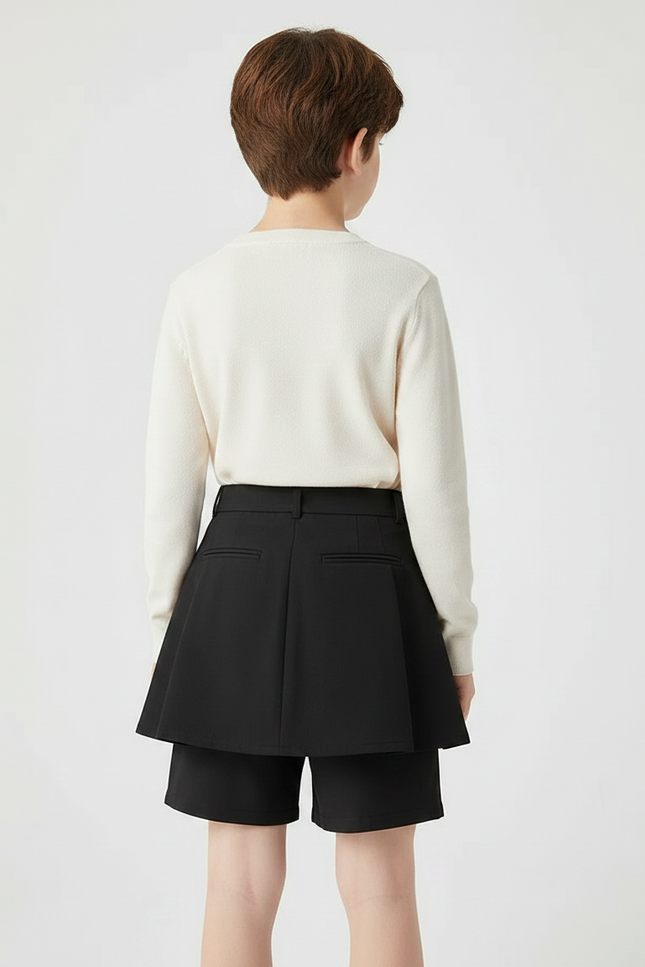 Pantalon Jupe Noir Plissé Fluide Enfant Moderne - Polyester - vue 2