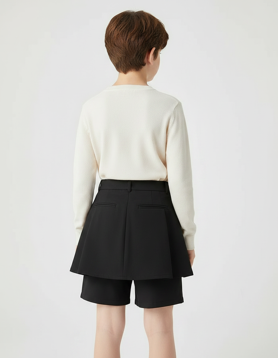 Pantalon Jupe Noir Plissé Fluide Enfant Moderne - Polyester - vue 2