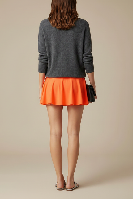 Pantalon Jupe Orange Fluide Plissé Sportif Court - Polyester - vue 2