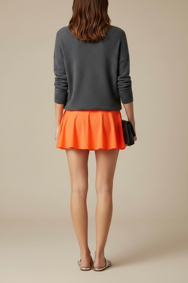 Pantalon Jupe Orange Fluide Plissé Sportif Court - Polyester - vue 2