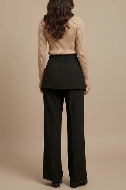 Pantalon Jupe Noir Superposé Boutonné Élégant - Polyester - vue 2
