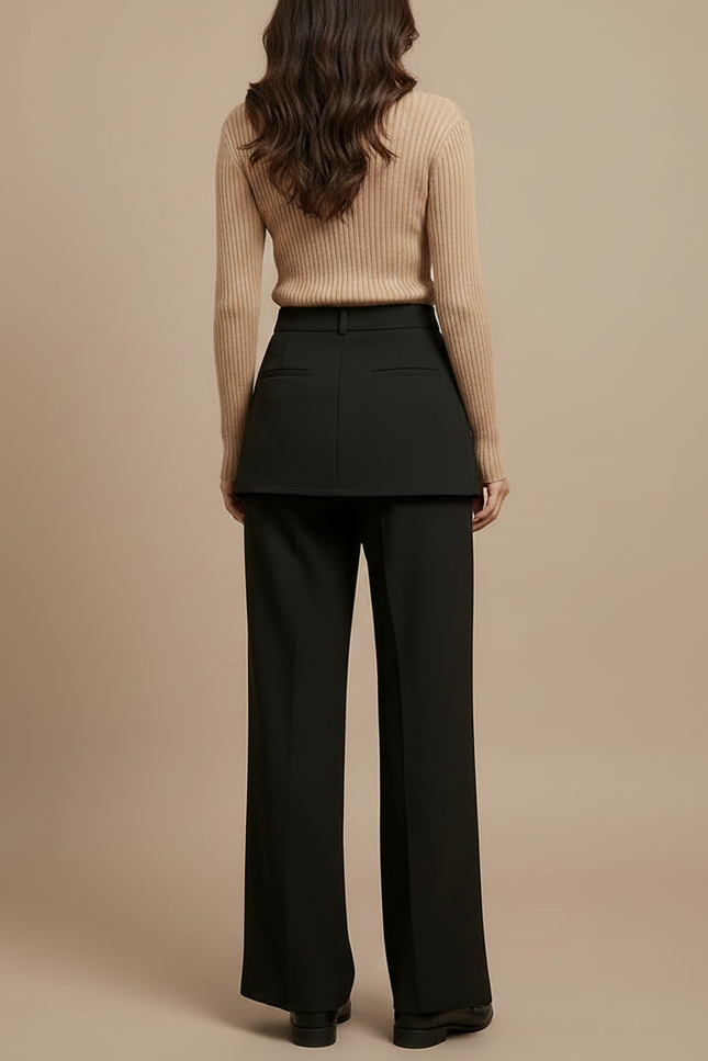 Pantalon Jupe Noir Superposé Boutonné Élégant - Polyester - vue 2