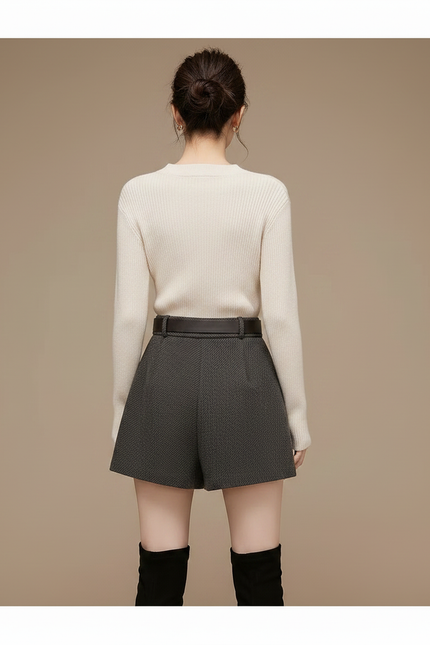 Pantalon Jupe Laine Grise Asymétrique Ceinturée Élégante - vue 2