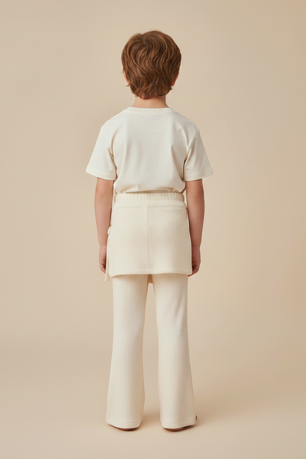 Pantalon Jupe Crème Côtelé Évasé Enfant Confortable - Beige Cordé - vue 2
