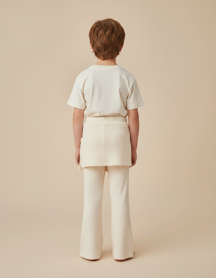 Pantalon Jupe Crème Côtelé Évasé Enfant Confortable - Beige Cordé - vue 2