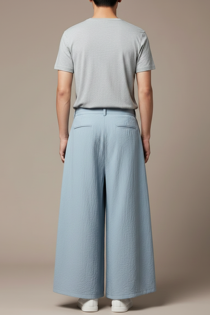 Pantalon Jupe Bleu Ciel Ample Homme Décontracté Coton - Lin - vue 2