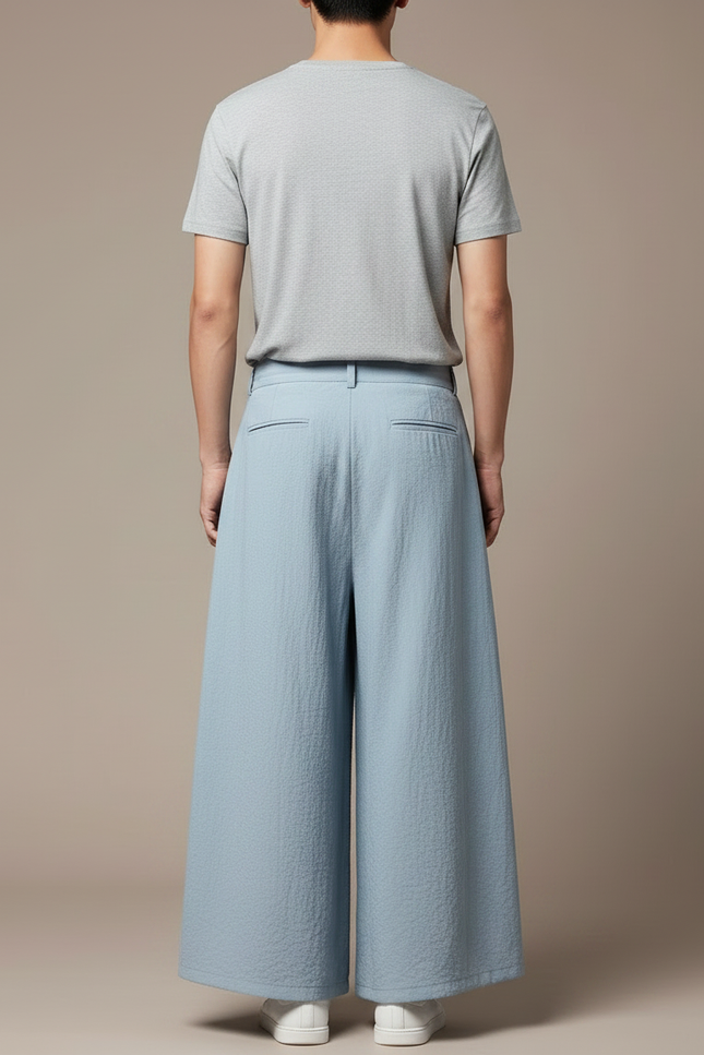 Pantalon Jupe Bleu Ciel Ample Homme Décontracté Coton - Lin - vue 2