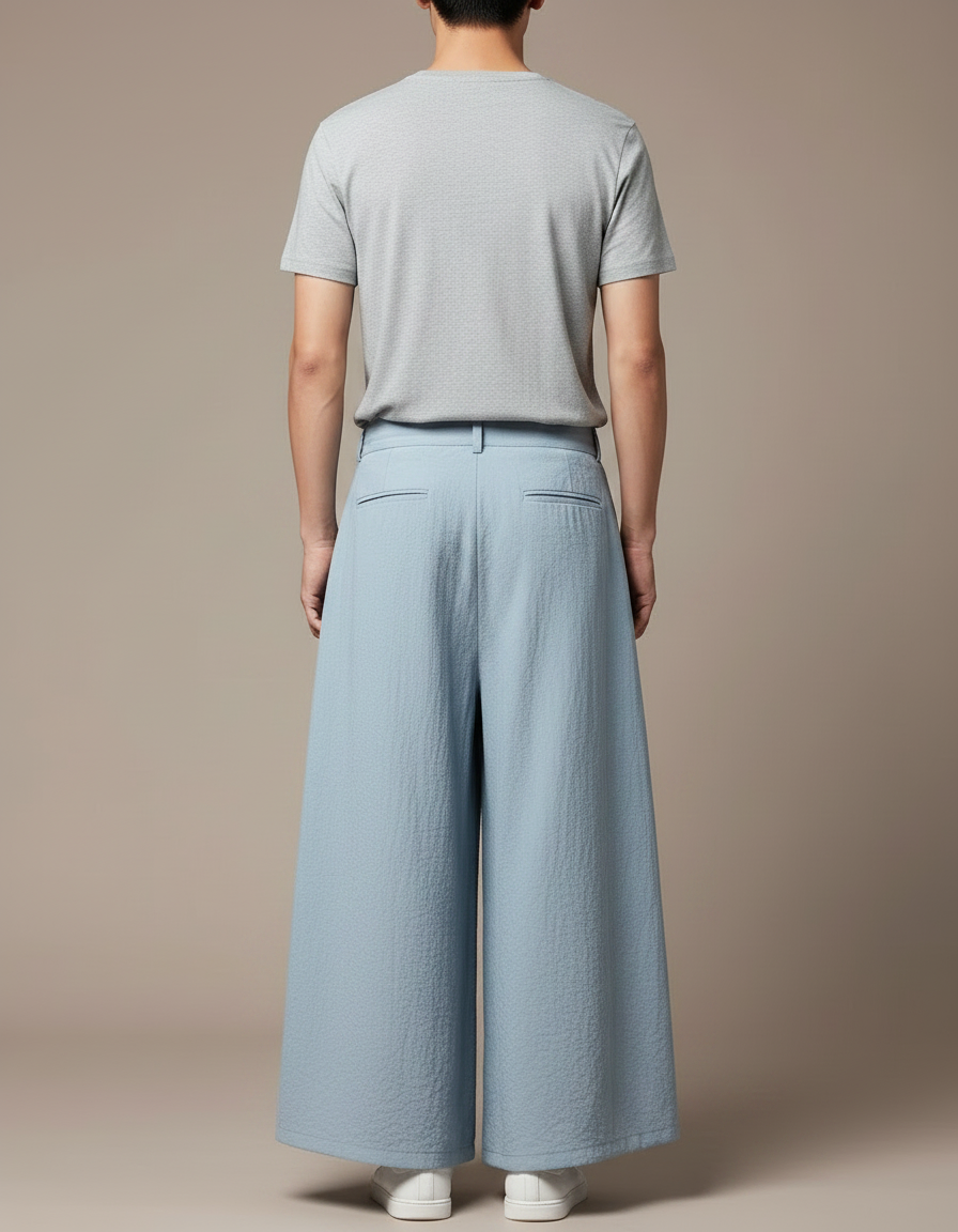 Pantalon Jupe Bleu Ciel Ample Homme Décontracté Coton - Lin - vue 2