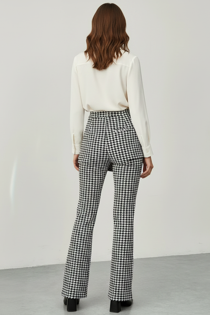 Pantalon Jupe Pied-de-poule Évasé Élégant Femme - Imprimé Tweed - vue 2