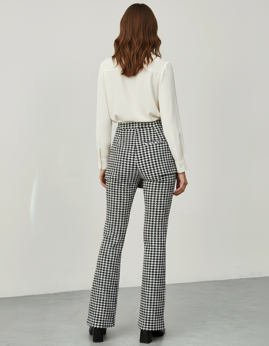 Pantalon Jupe Pied-de-poule Évasé Élégant Femme - Imprimé Tweed - vue 2
