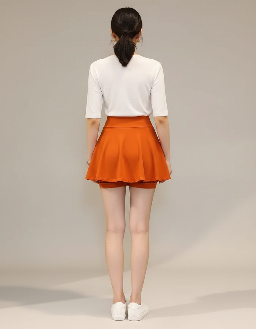 Pantalon Jupe Orange Évasé Mini Décontracté Fluide - Maille - vue 2