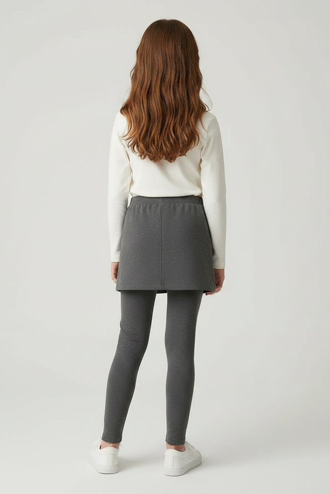 Pantalon Jupe Gris Coupe Droite Confortable Fille - Molleton - vue 2