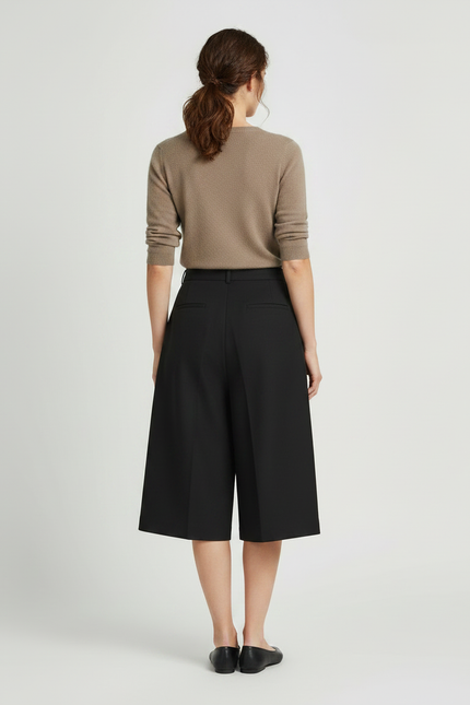 Pantalon Jupe Noir Plissé Ample Fluide Élégant - Gabardine - vue 2