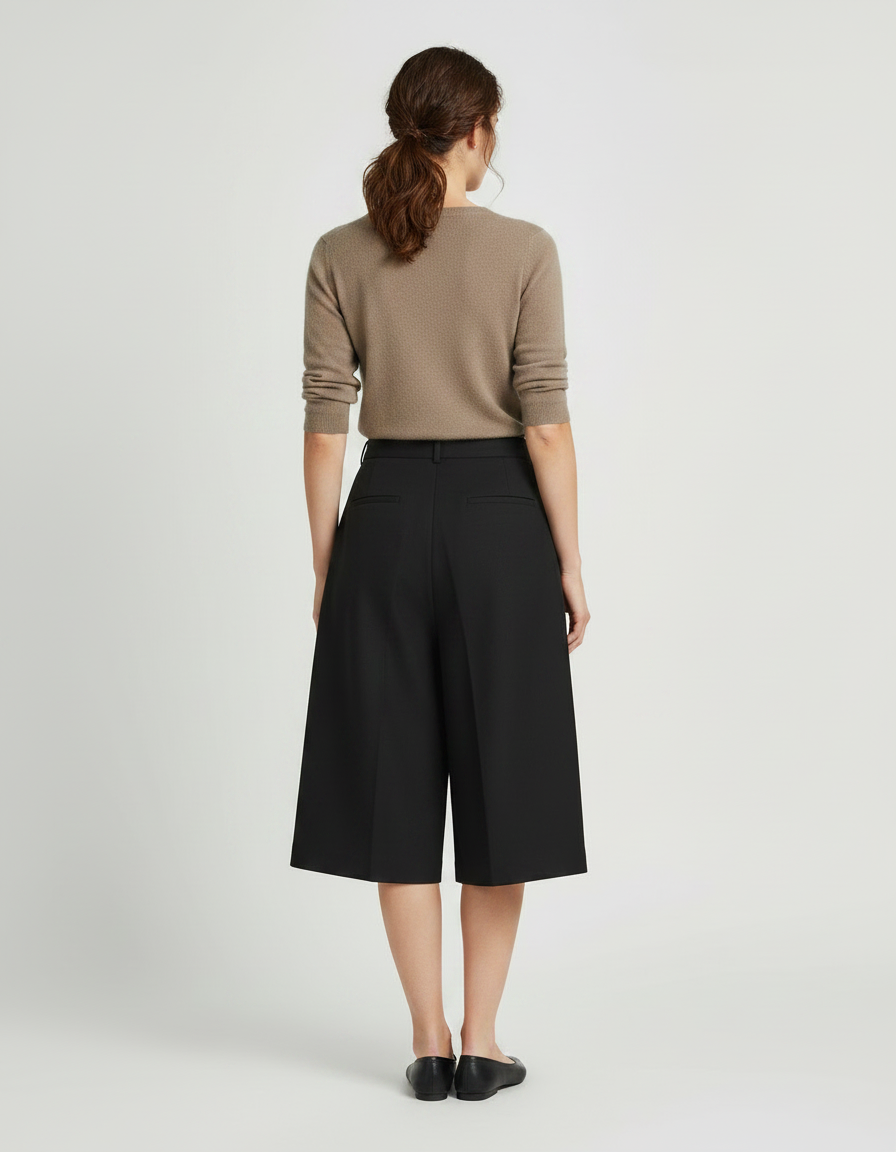 Pantalon Jupe Noir Plissé Ample Fluide Élégant - Gabardine - vue 2