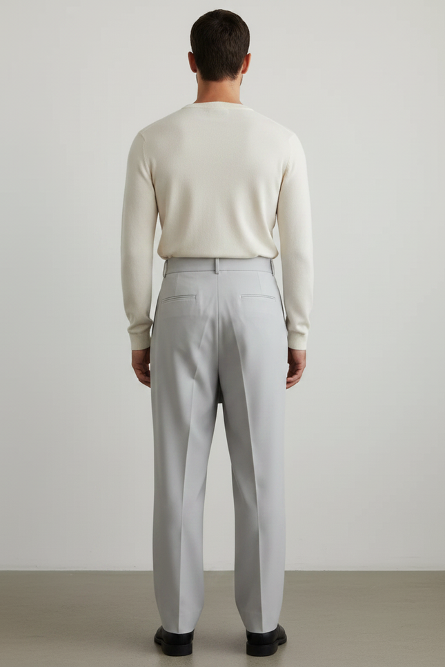 Pantalon Jupe Gris Clair Droit Élégant Homme Moderne - Gabardine - vue 2