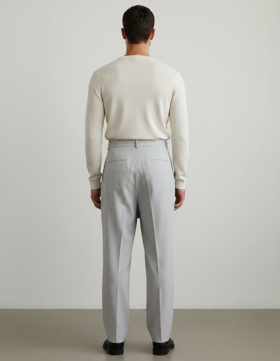 Pantalon Jupe Gris Clair Droit Élégant Homme Moderne - Gabardine - vue 2