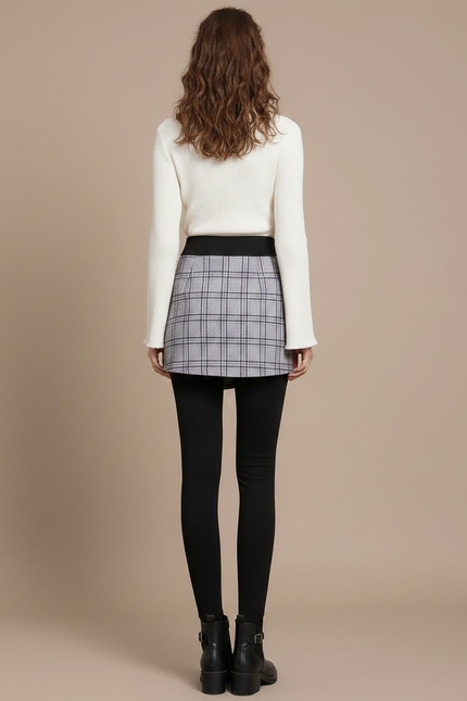 Pantalon Jupe Noir Plaid Asymétrique Hiver Épais - Maille - vue 2