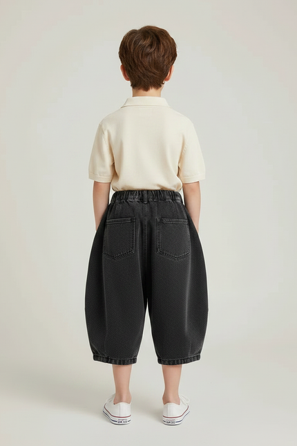 Pantalon Jupe Denim Ample Plissé Garçon - Gris Jean - vue 2