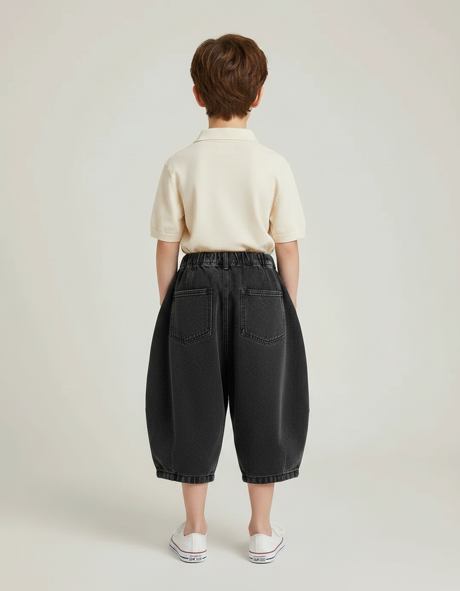 Pantalon Jupe Denim Ample Plissé Garçon - Gris Jean - vue 2