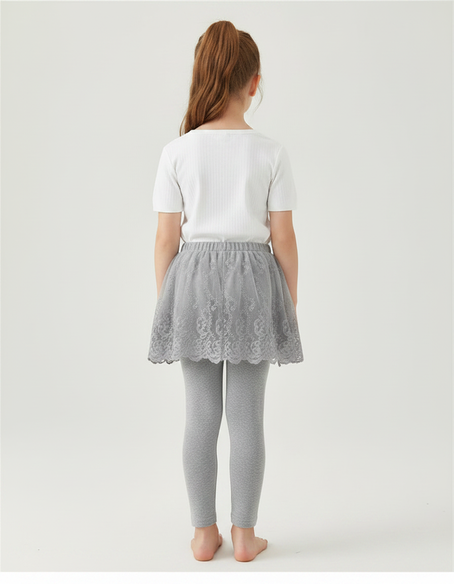 Pantalon Jupe Gris Dentelle Tulle Intégrée Fille - Maille - vue 2