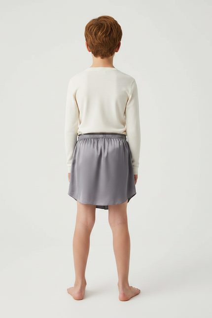 Pantalon Jupe Gris Satiné Fluide Asymétrique Garçon - vue 2