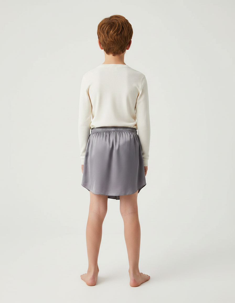 Pantalon Jupe Gris Satiné Fluide Asymétrique Garçon - vue 2