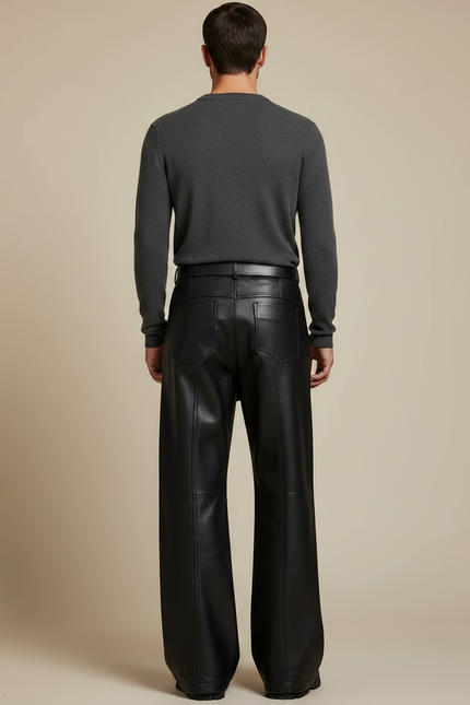 Pantalon Jupe Noir Cuir Ample Asymétrique Moderne - vue 2