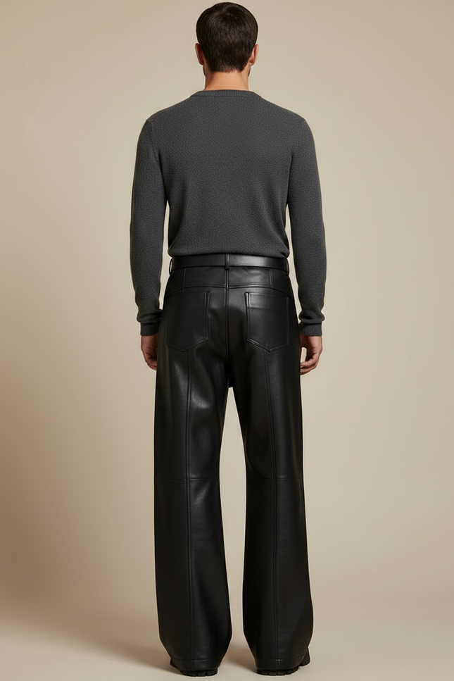 Pantalon Jupe Noir Cuir Ample Asymétrique Moderne - vue 2