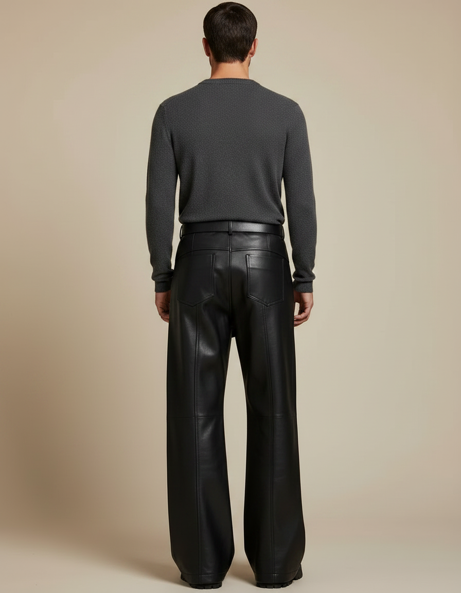 Pantalon Jupe Noir Cuir Ample Asymétrique Moderne - vue 2
