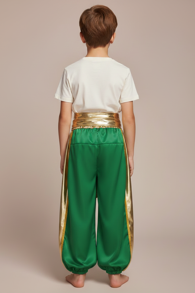 Pantalon Jupe Vert Satiné Drapé Doré Garçon - vue 2