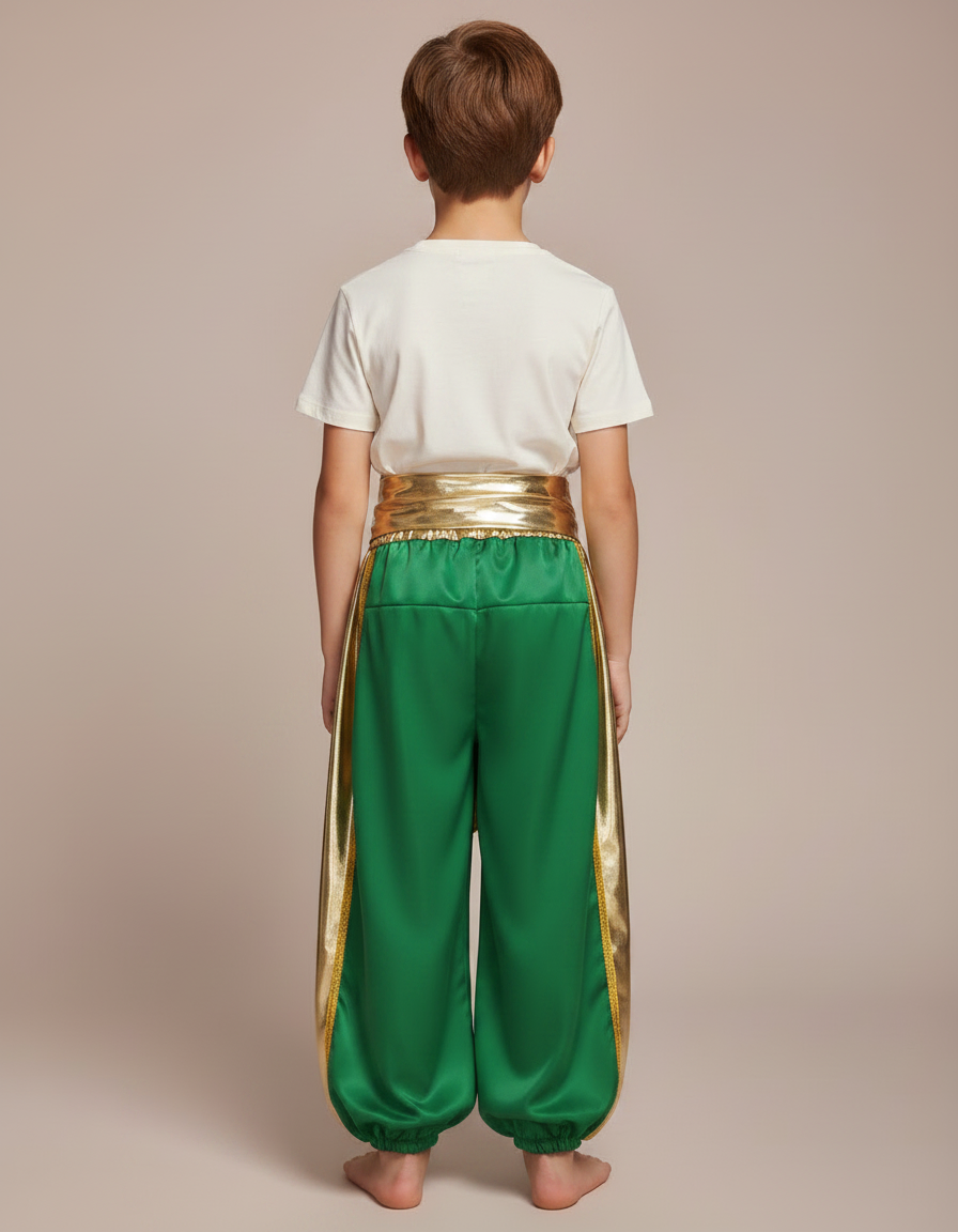 Pantalon Jupe Vert Satiné Drapé Doré Garçon - vue 2