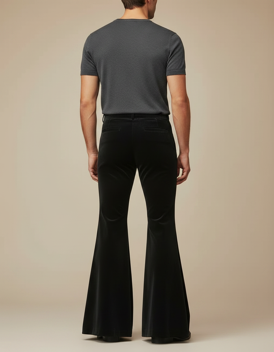 Pantalon Jupe Noir Velours Évasé Rétro Homme - vue 2