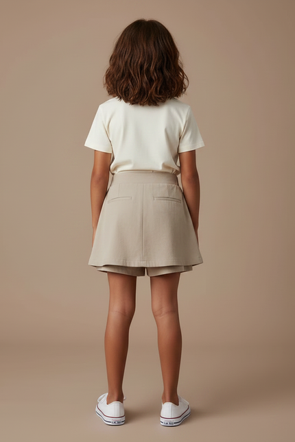 Pantalon Jupe Beige Plissé Nœuds Fille Élégant - Gabardine - vue 2