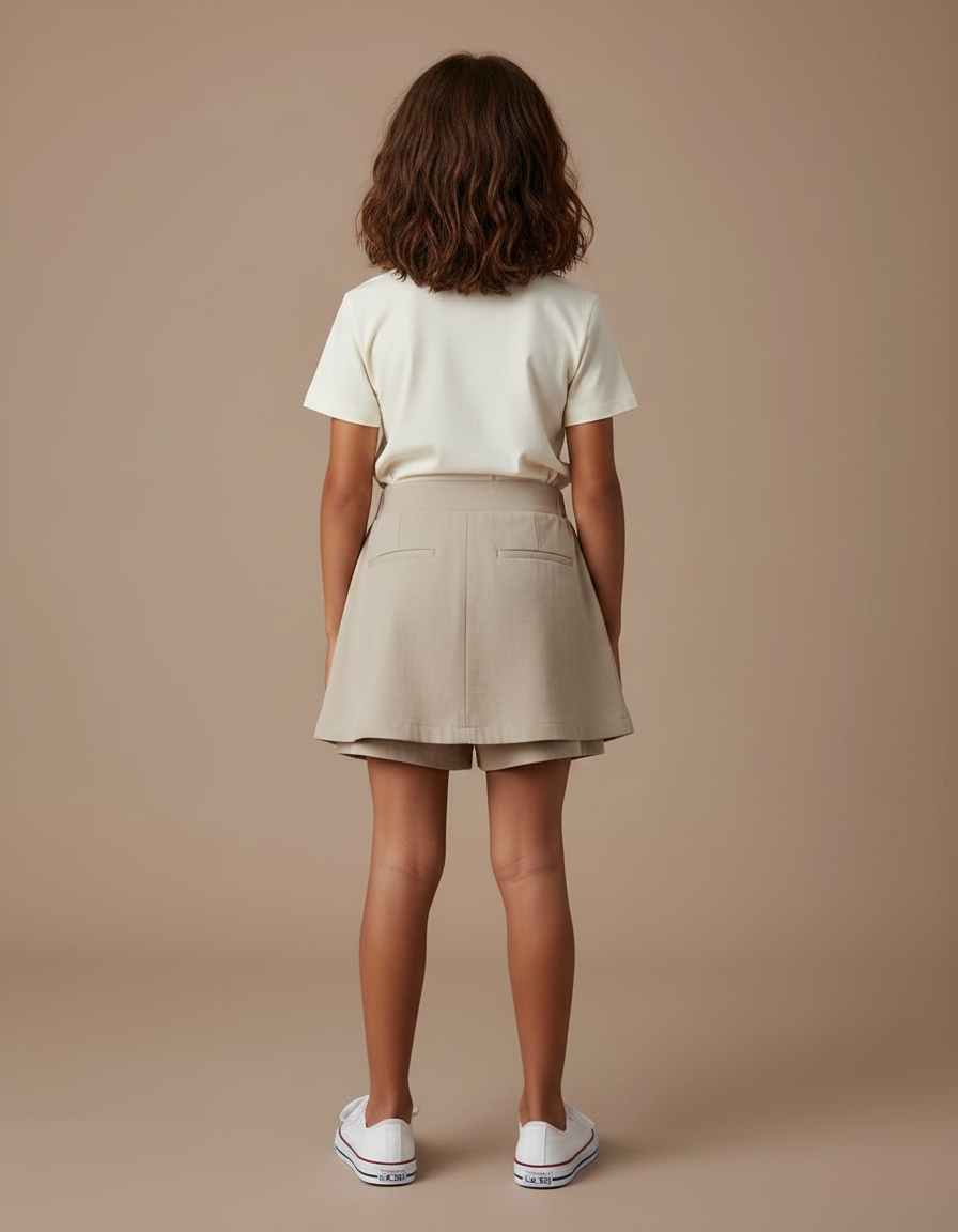 Pantalon Jupe Beige Plissé Nœuds Fille Élégant - Gabardine - vue 2
